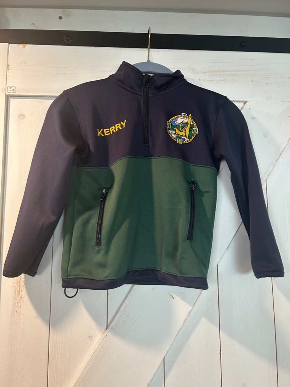 Ireland Kids Kerry GAA Quarter-Zip Pullover Navy & Green Size 5/6 Dolman